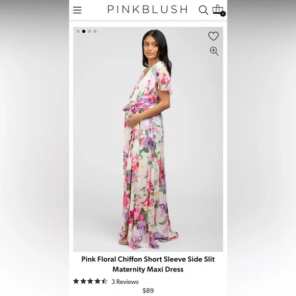 Pinkblush Pink Floral Chiffon Short Sleeve Side Slit
Maternity Maxi Dress - Picture 2 of 4